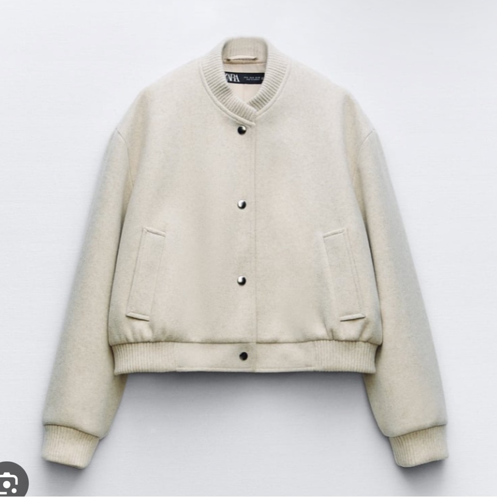 Zara Cream Ribbed Collar Jacket